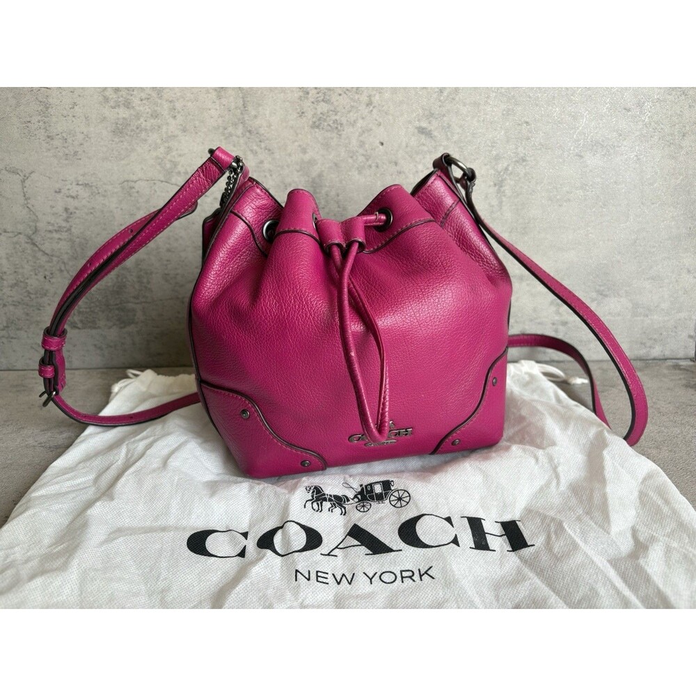 COACH Mickie Drawstring Leather Bucket Satchel Shoulder Crossbody Bag 35363 Pink